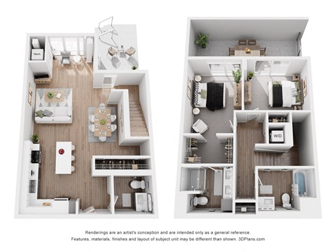 Floor plan for 2 beds, 2.5 baths, 1508 sqft